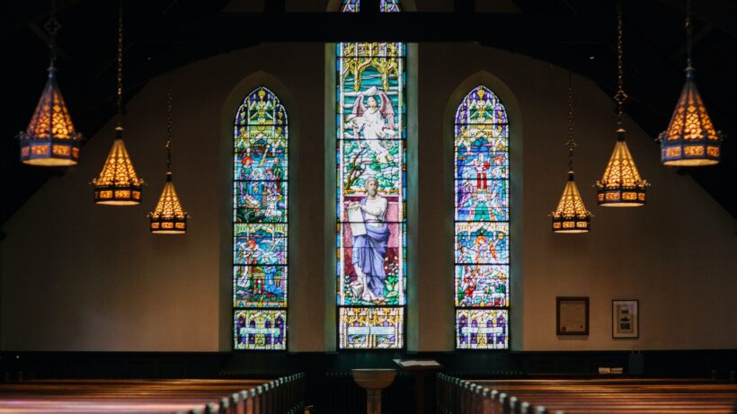 Stained-glass windows in a church